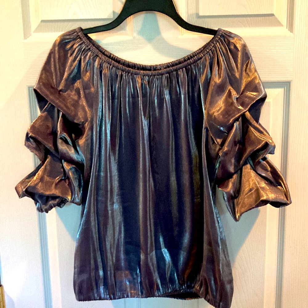 Prelude Ruffle Sleeves Silver Top Sz L